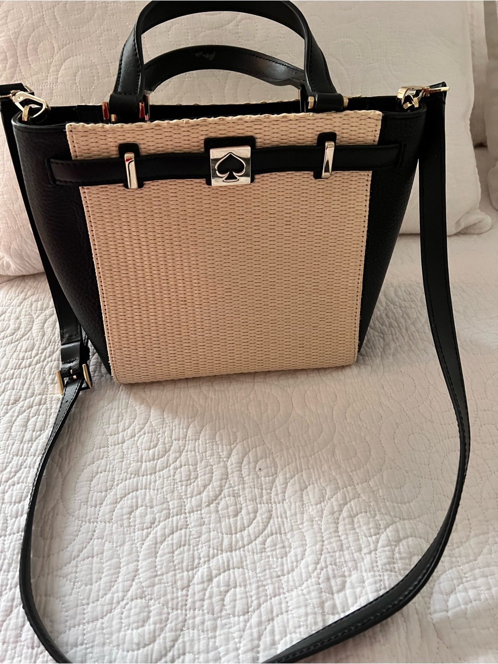 kate spade Black and Cream Woven-Front Satchel
